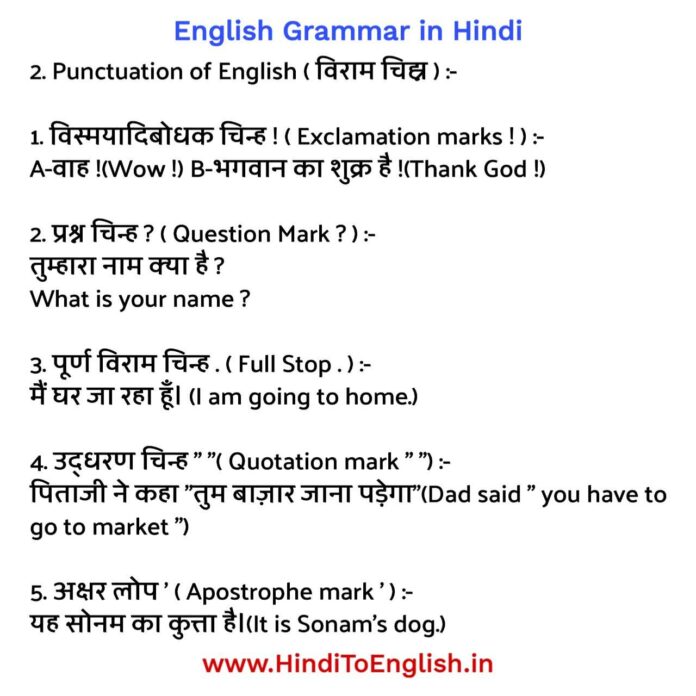 English Grammar in Hindi अंग्रेजी व्याकरण Rules Hindi में